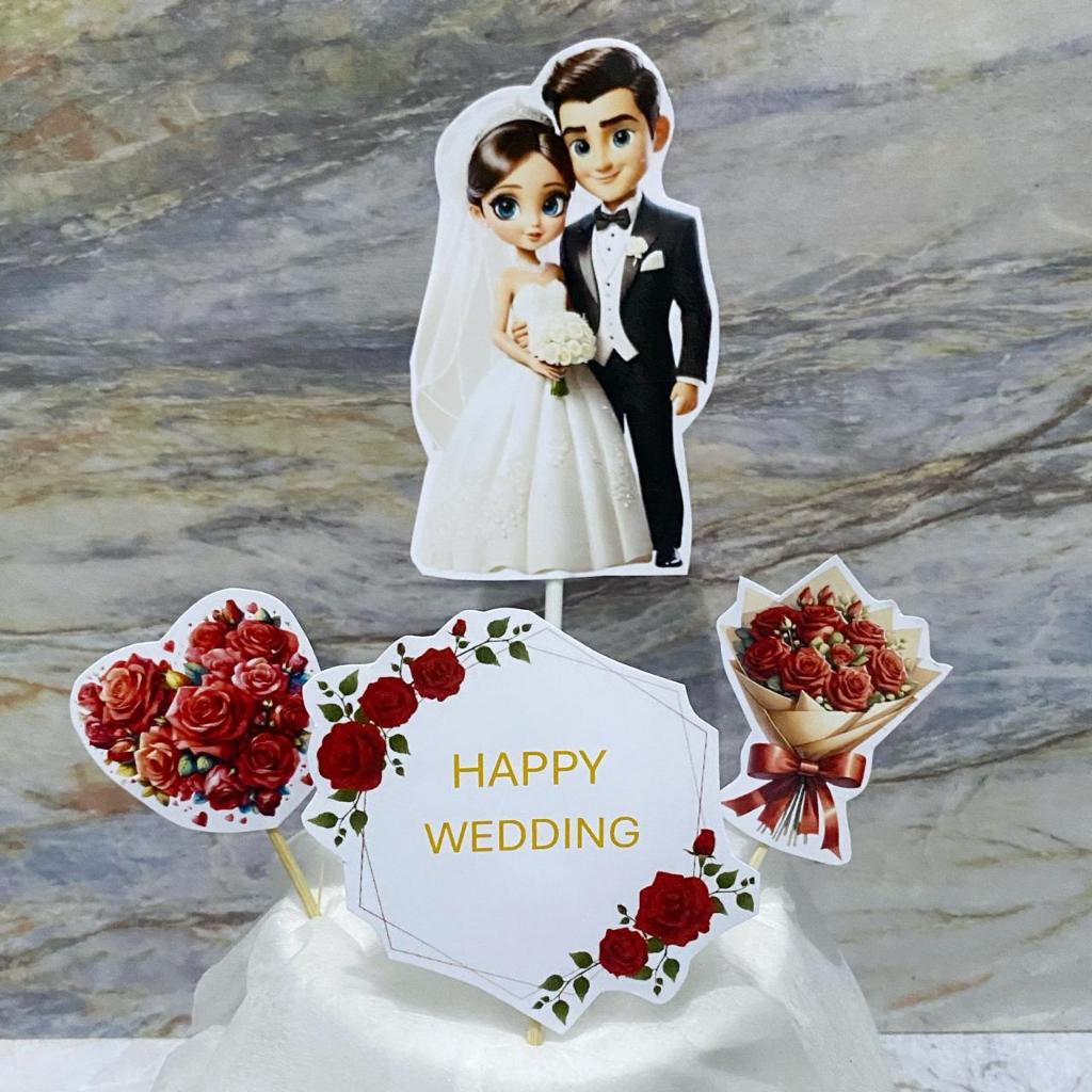 Topper Wedding / Topper Cake Pernikahan / Topper Happy Wedding Set