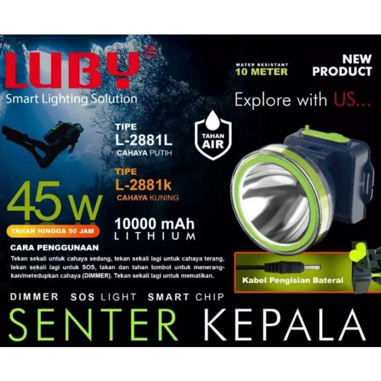 Get Now  Senter Kepala LUBY 45 watt  LUBY 2881  L2881  L2881  2881 Kuning