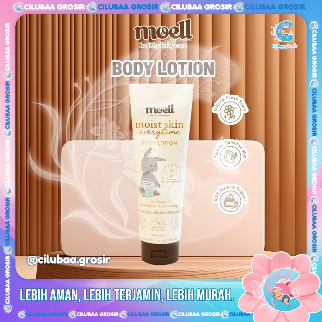 Moell Moist Skin Everytime Body Lotion Bayi 185gr Natural Organic || Lotion pelembab kulit baby aman