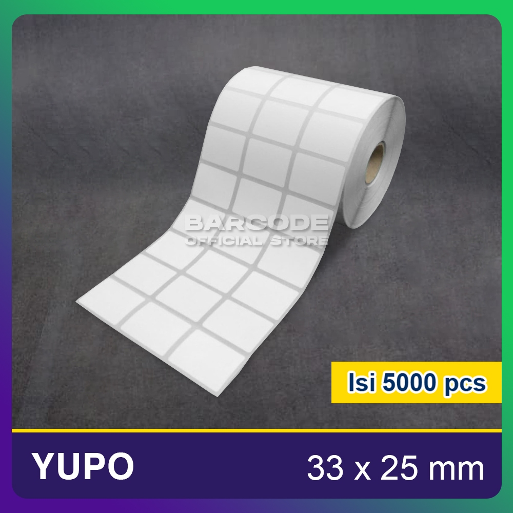 

Yupo 33x25 mm 33x25mm 33 x 25 Kertas Label Barcode Sticker 3 line isi 5000pcs
