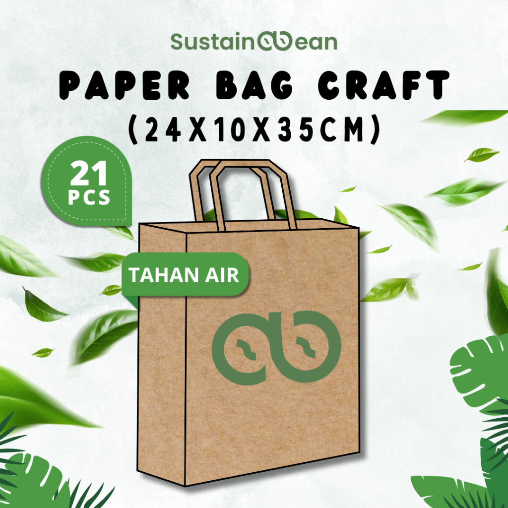 

Paper Bag Sustainabean Tahan Air | Kertas Kraft | Ukuran 24x10x35cm | Isi 21 pcs