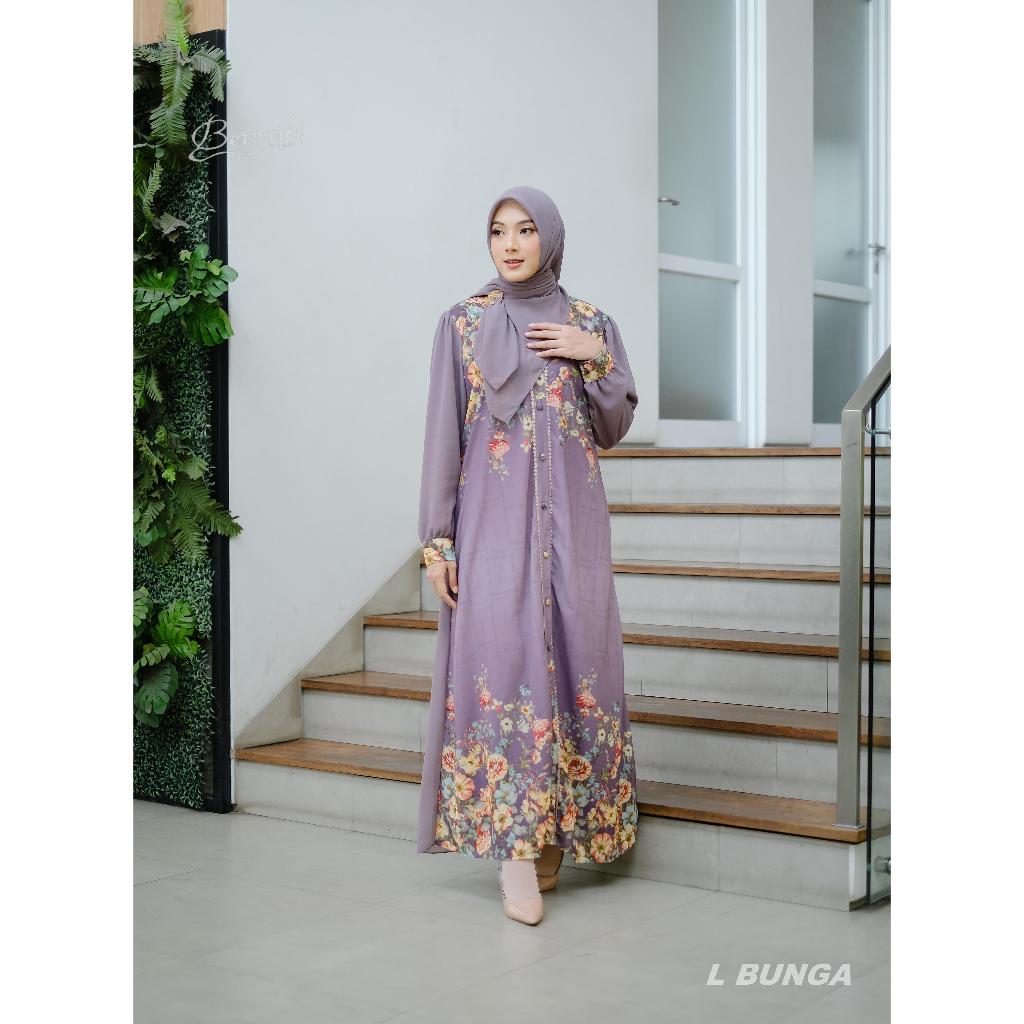 GAMIS LINDA BUNGA ori bermerks set segiempat Setdung polos dress  terbaru bunga printing model kekin