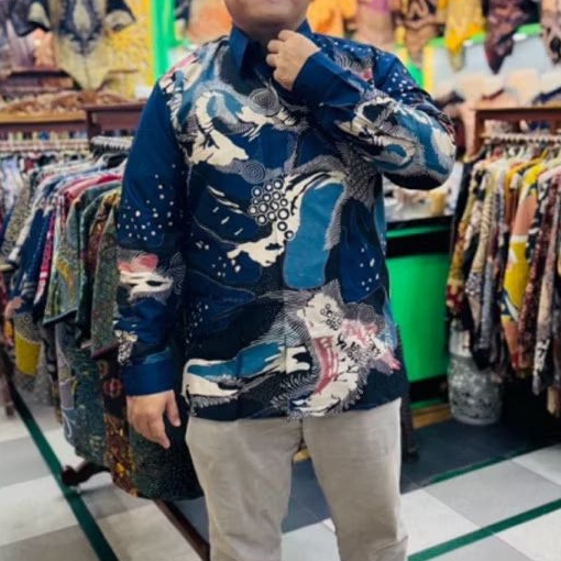 kemeja abstrak biru qistina batik katun