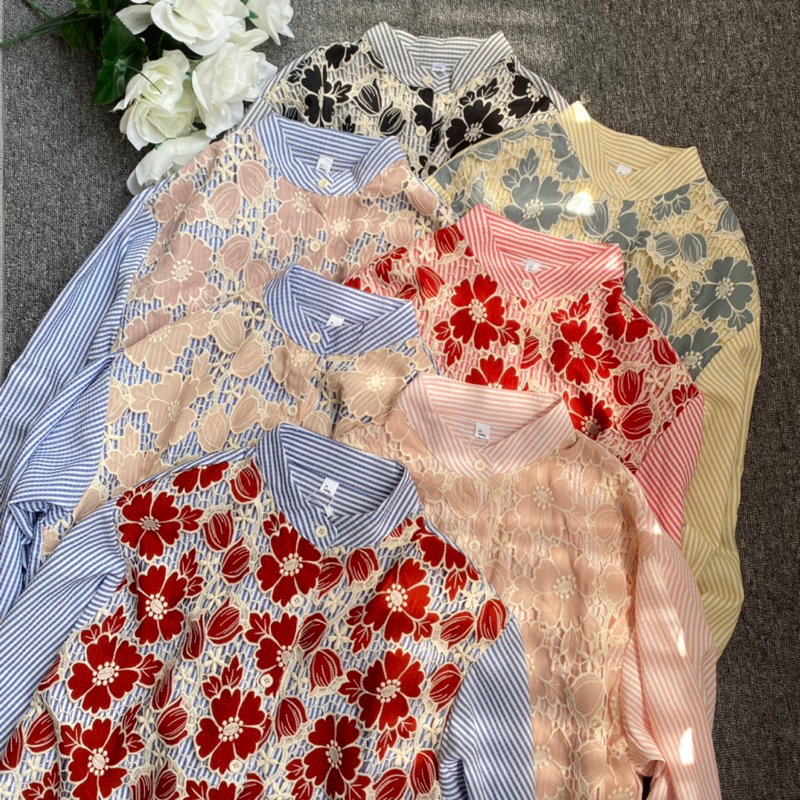 Florette Blouse / Baju Atasan Kemeja Brokat Wanita Import