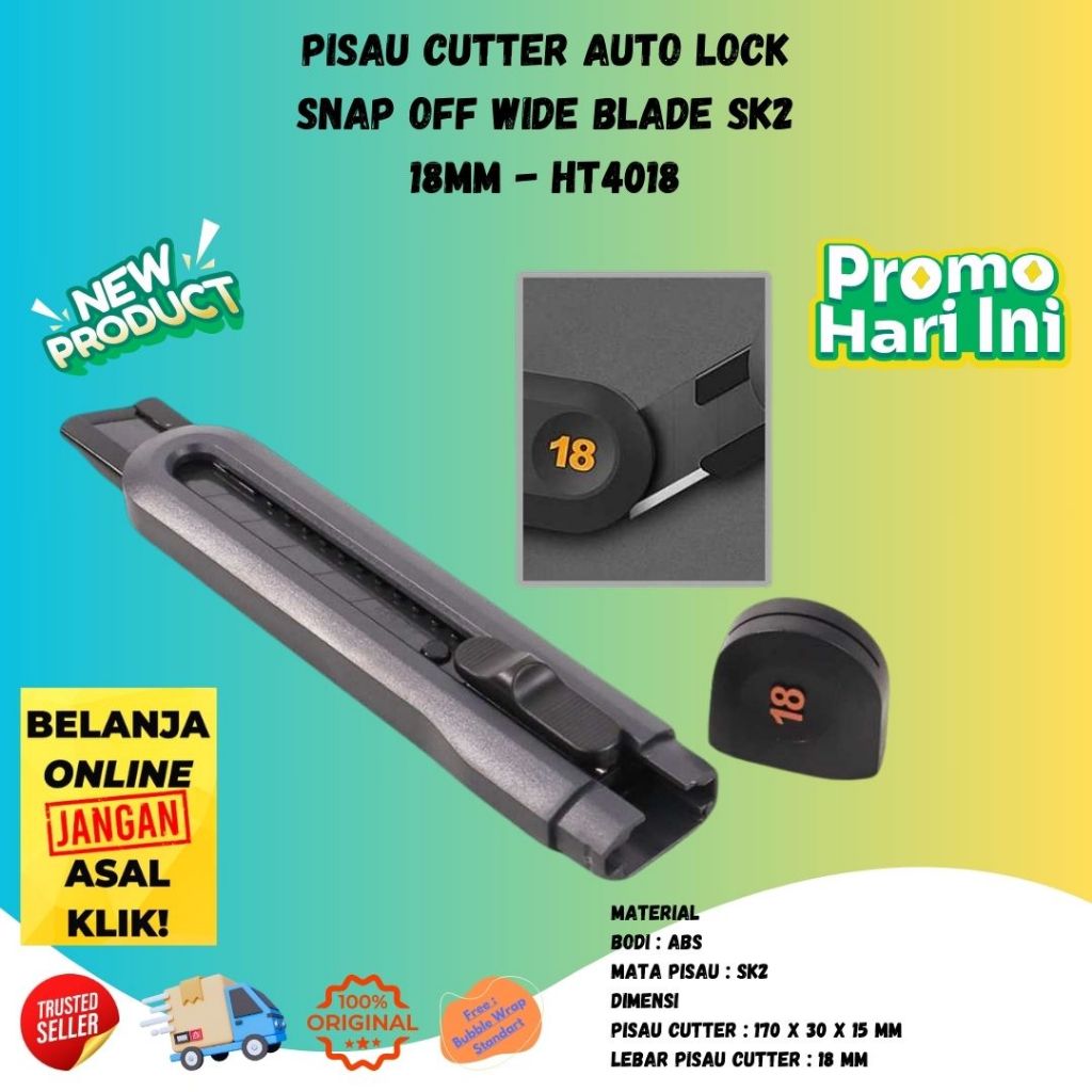 

Pisau Cutter Auto Lock Snap Off Wide Blade 18mm HT4018 Presisi Murah Tajam