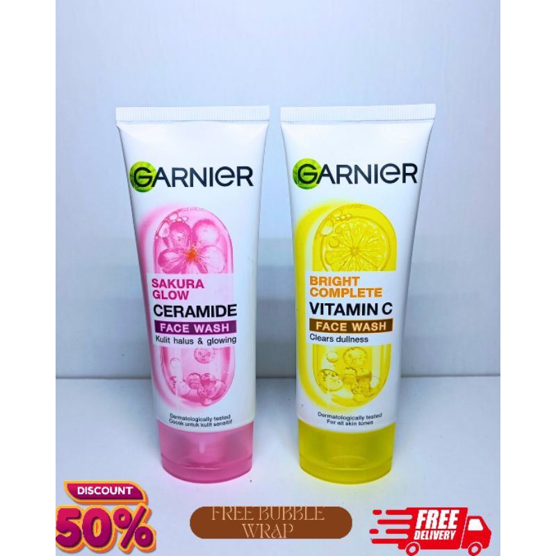 Garnier Permbersih Muka Sakura Glow Hyaluron/Bright Complete Vit C Face Wash 100mL