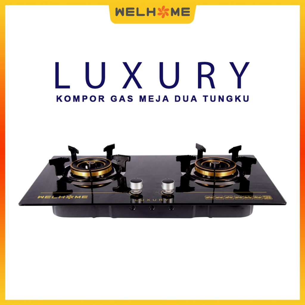 WELHOME Kompor Gas 2 Tungku Kompor Kaca Premium kompor Tanam Luxury 2 Tungku