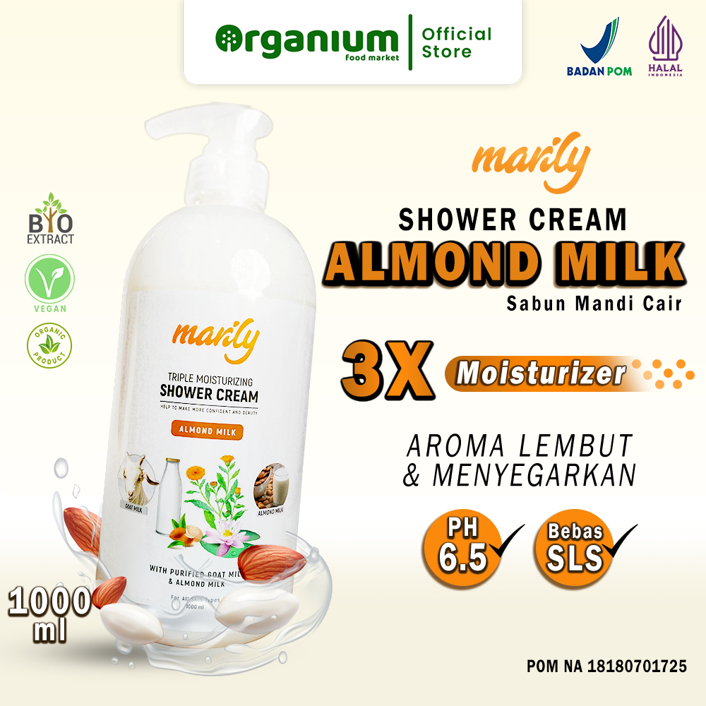 Body Wash Triple Moisturizer MARILY Sabun Mandi Cair Organik Almond Milk - 1L