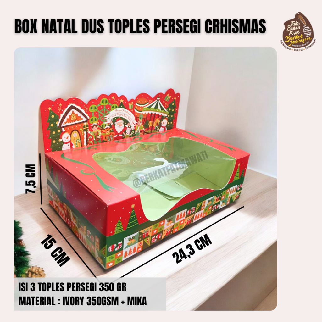 

BOX / DUS NATAL DUA TOPLES PERSEGI CRHISTMAS CAROL / DUS NATAL PERSEGI / BOX NATAL KOTAK KUE