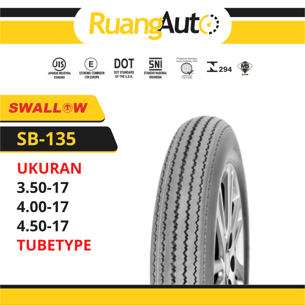 BAN MOTOR SWALLOW SB-135 CLASSIC RING 17 UKURAN | 350 | 400 | 450 | MOTOR CLASSIC | NON TUBLES