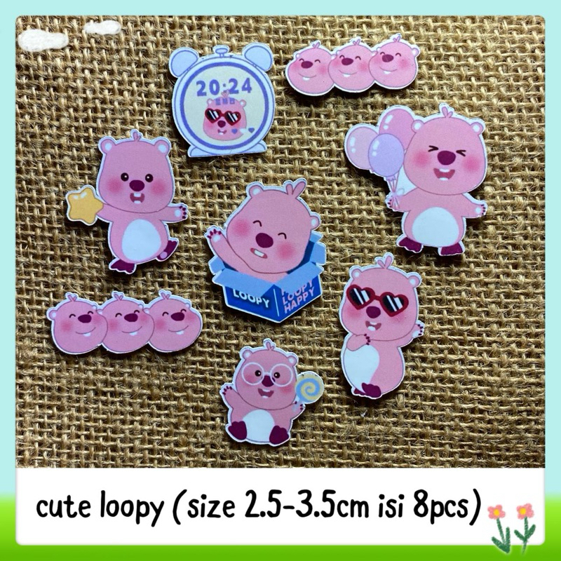 

9pcs sticker tempelan glossy cute loopy pororo square