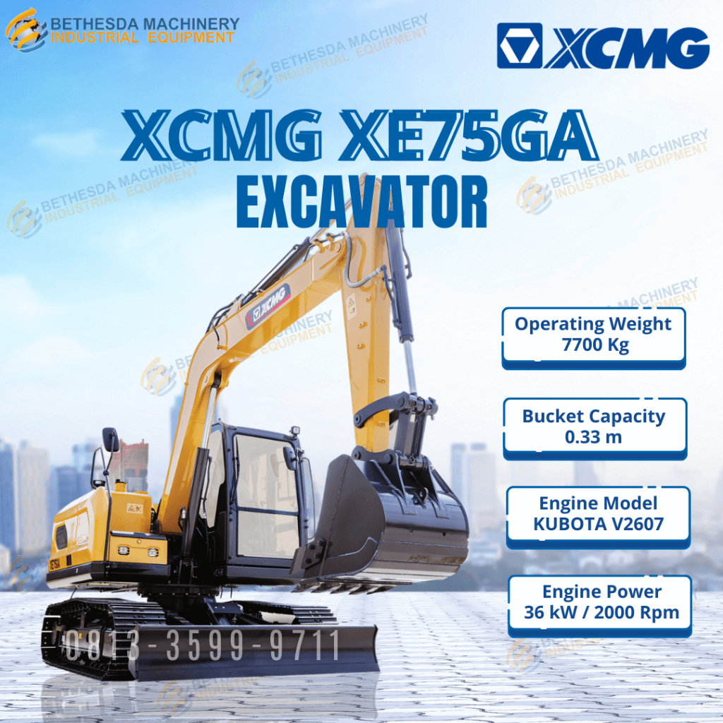 Hydraulic Excavator XCMG XE75GA 7 TON - Engine Kubota V2607 Beko Eskavator 100% Baru