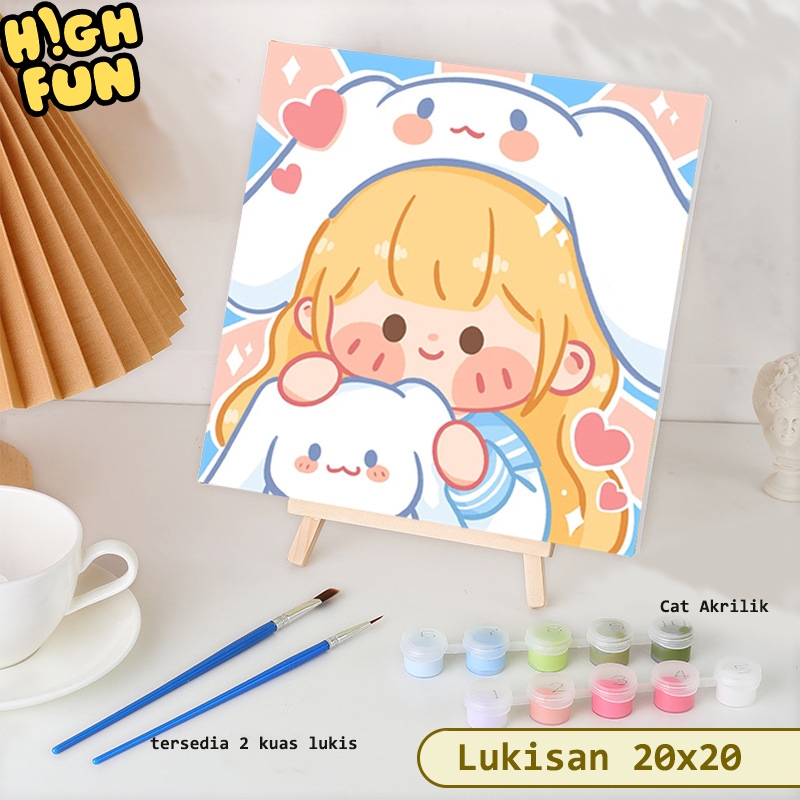 

HighFun Paint By Number Lukisan Mewarnai Mengikuti Angka 20x20cm Lostso Spongebob NAILONG DIY Painting Kit Canvas