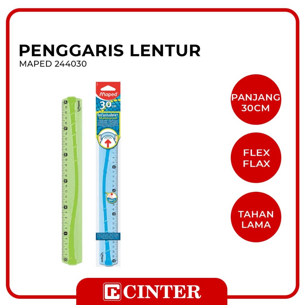 

MAPED - RULLER / PENGGARIS LENTUR TIDAK MUDAH PATAH / PENGGARIS FELX 30 CM FLAT ASSORTED COLOR 244030