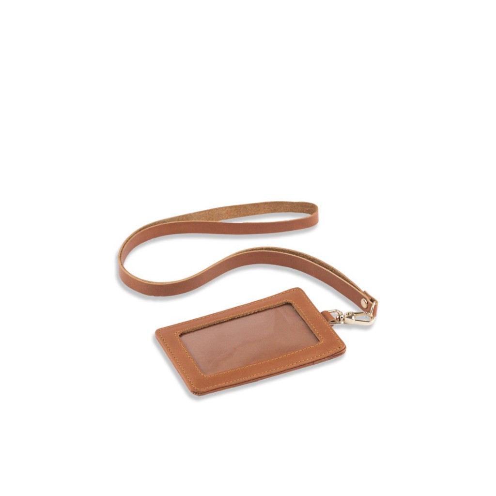 

Starke Leather ID Card Holder Hustle Hog Lanyard Nametag Kulit Warna Tan