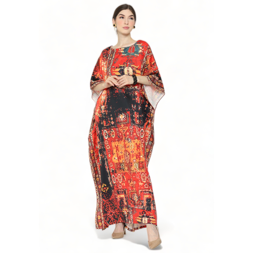 Kanzi Collection Orange Collared Short Kaftan