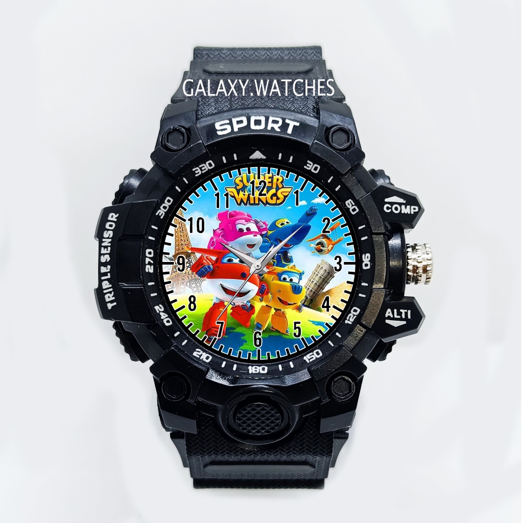 Jam Tangan Anak Sport Hitam Anti Air Karakter Super Wings