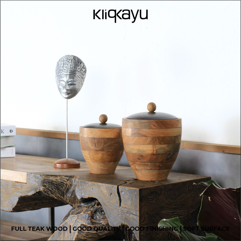 KLIQKAYU Wooden Jar Stoples Kayu Aesthetic | Toples Kayu Jati Diameter 20 x 25 cm
