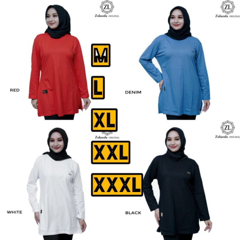 ZLoriginal kaos tunik polos atasan wanita lengan panjang zola zola katun 24s baju muslim