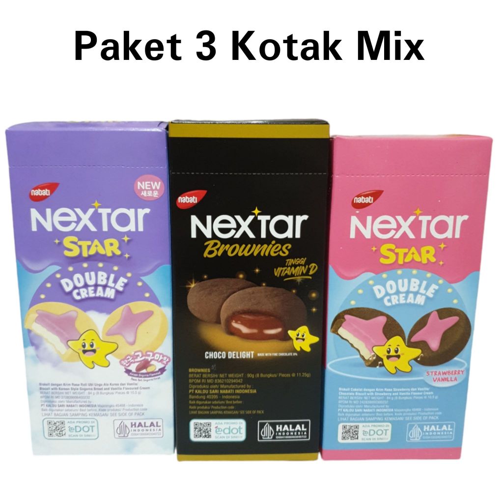 

PAKET 3 KOTAK Nabati Nextar Cookies Goguma Choco Delight Strawberry