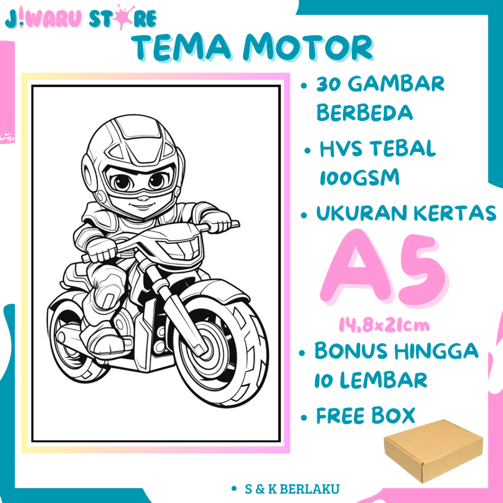 

30 Gambar Kertas mewarnai anak / Coloring / Sketsa Tema Motor