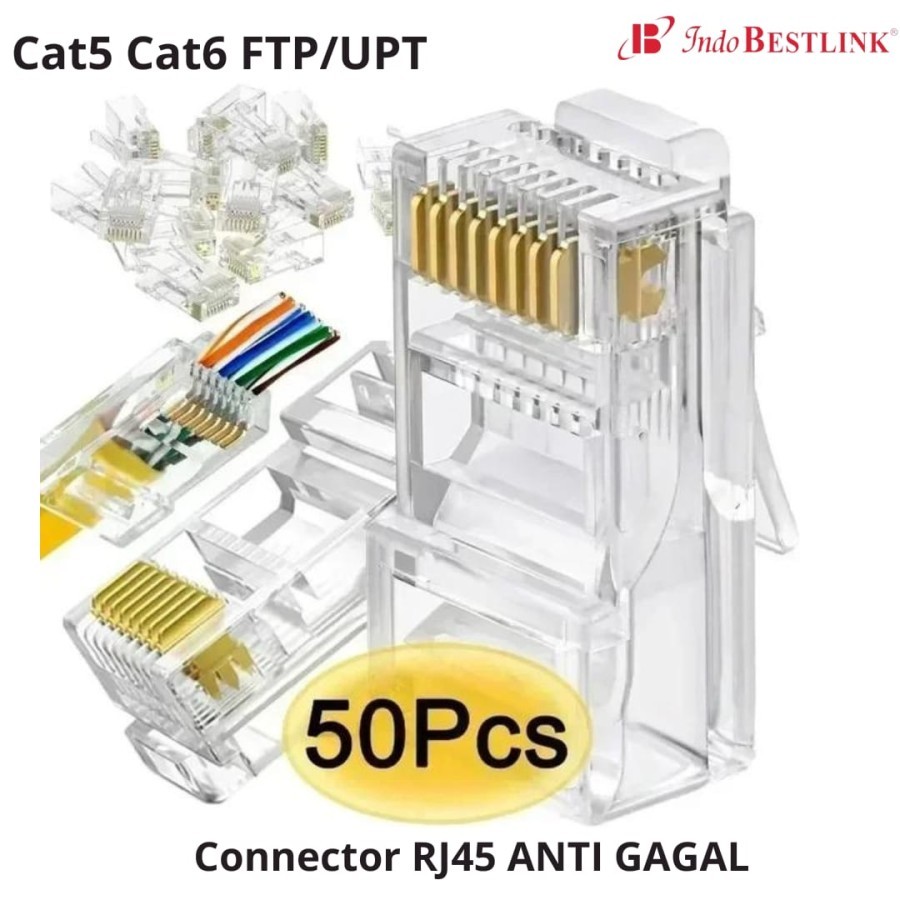 Konektor RJ45 isi 50pcs Anti Gagal Kabel Tembus RJ45 Kabel UTP LAN