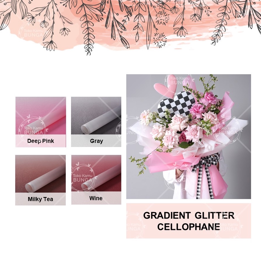 

Ready Stok 5 Lembar Cellophane Gradient Glitter Flower Wrap Kertas Buket Bunga
