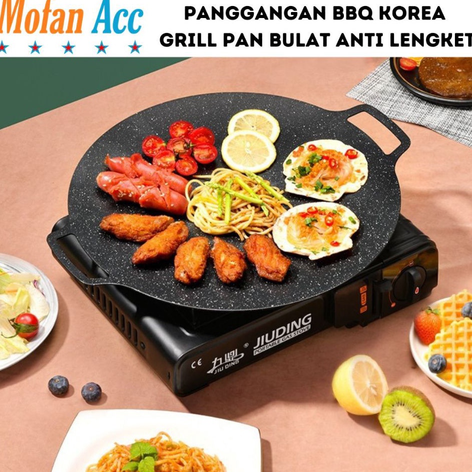 Pasti Baru  Panggangan BBQ Bulat Korean Grill Pan Plate  Wajan Kuali Panci Teflon Konduksi Daging St