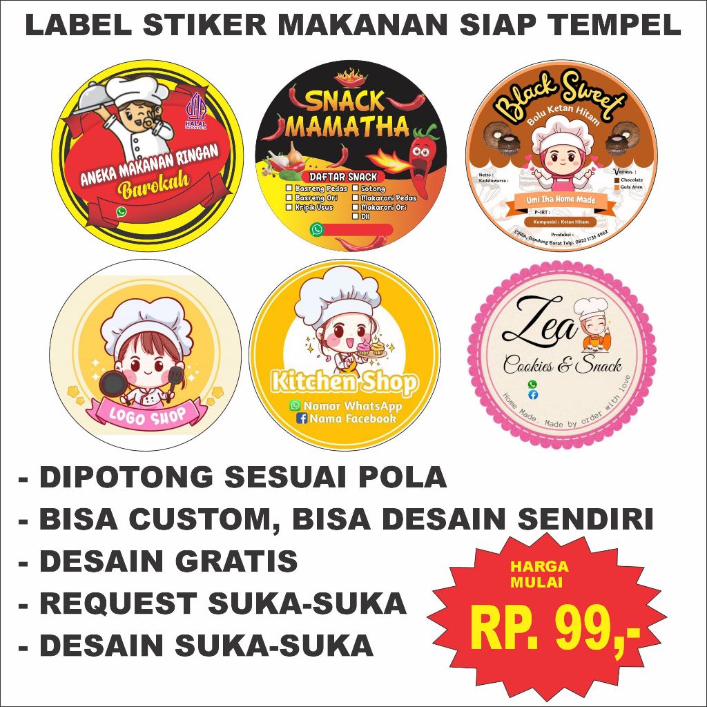 

Label Stiker Makanan untuk Ditempel Pada Kemasan BIsa Custom dan Free Desain dan Gratis Cutting