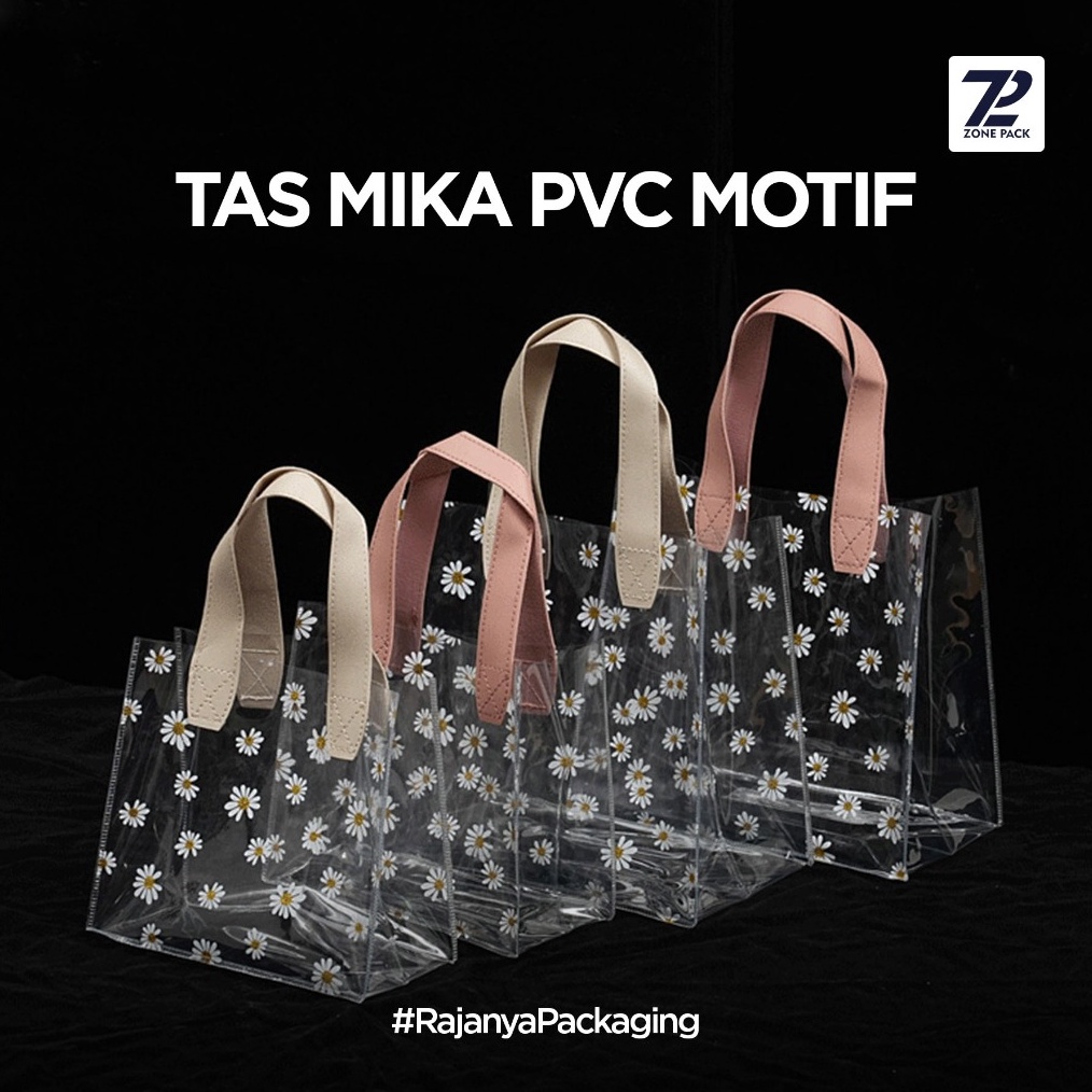

Tas Mika PVC Motif Bunga Daisy Totebag Souvenir Transparan Goodiebag Gift Bag Handle Leather Mika