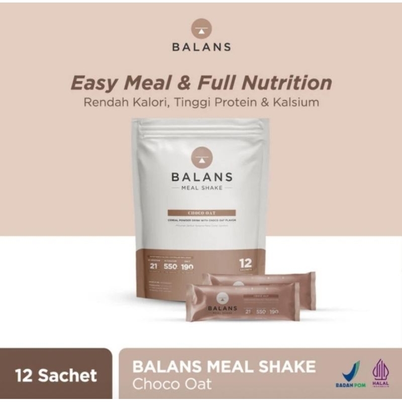 

Balans Meal Shake Choco Oat Regular Pack isi 12 Sachet