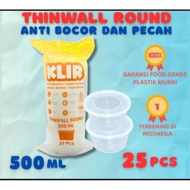 25 PCS Thinwall Round 500ML KLIR Thinwall bulat Mika Bulat plastik Mangkok Wadah bubur