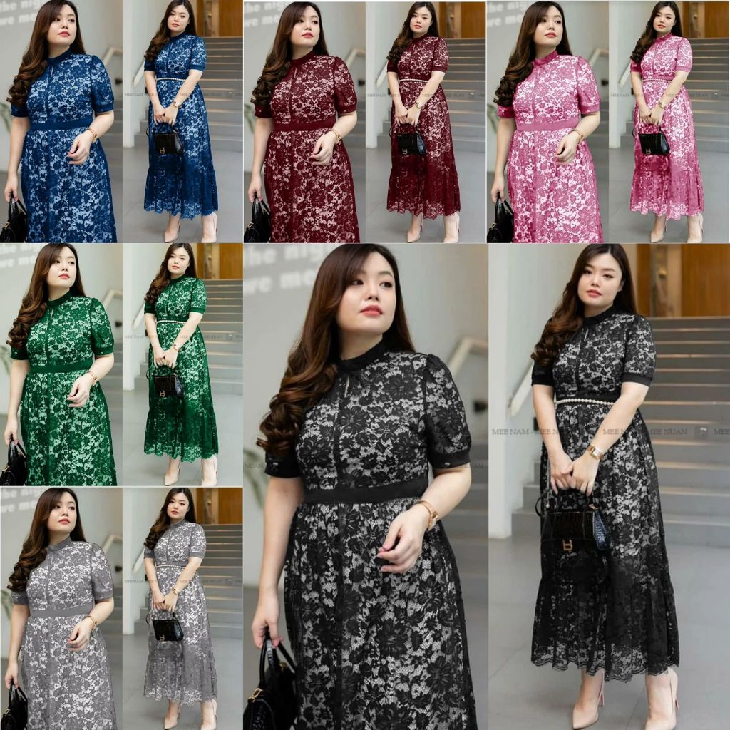 Dress Wanita Jumbo Bahan Brukat Ukuran XL XXL Baju Dress Wanita Longdress Besar Brokat Lapis Furing 