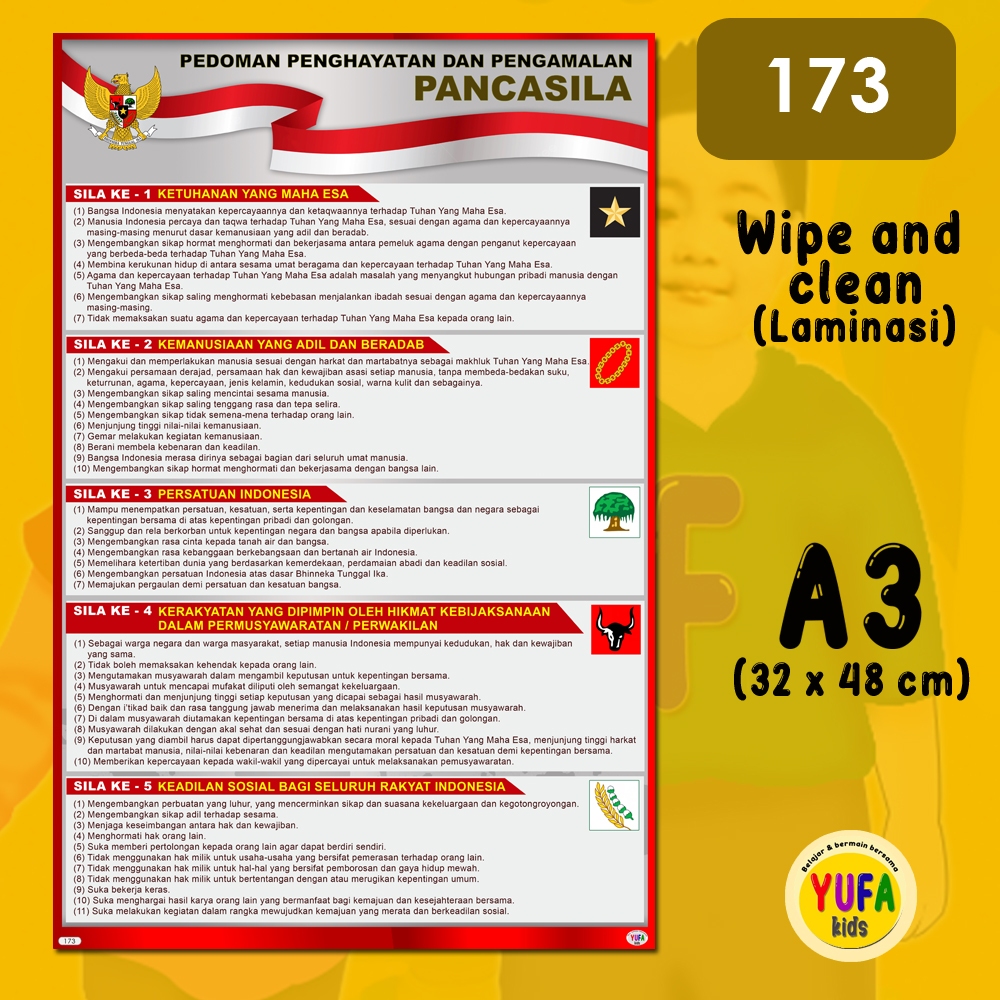 173 poster butir p4 pancasila - Poster Edukasi Anak - Poster belajar anak - Poster wipe and clean - 