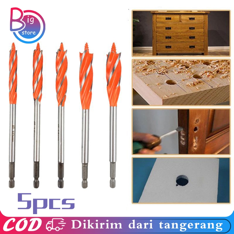 Isi 5pcs Mata Bor Kayu Set Lengka 10/12/14/16/18mm Mata Bor Lobang Kayu 170mm Mata Bor Untuk Kayu