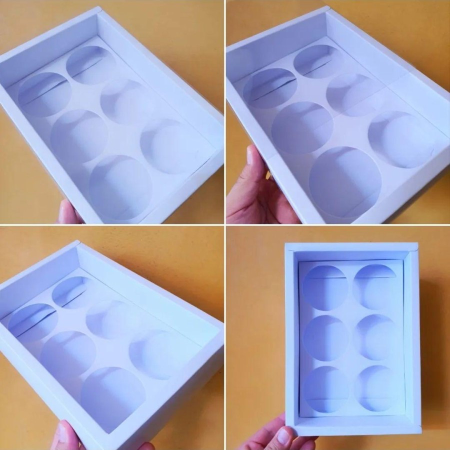 

5 pcs box mika kemasan cupcake sekat isi 6 ukuran 6x6x5cm warna putih polos