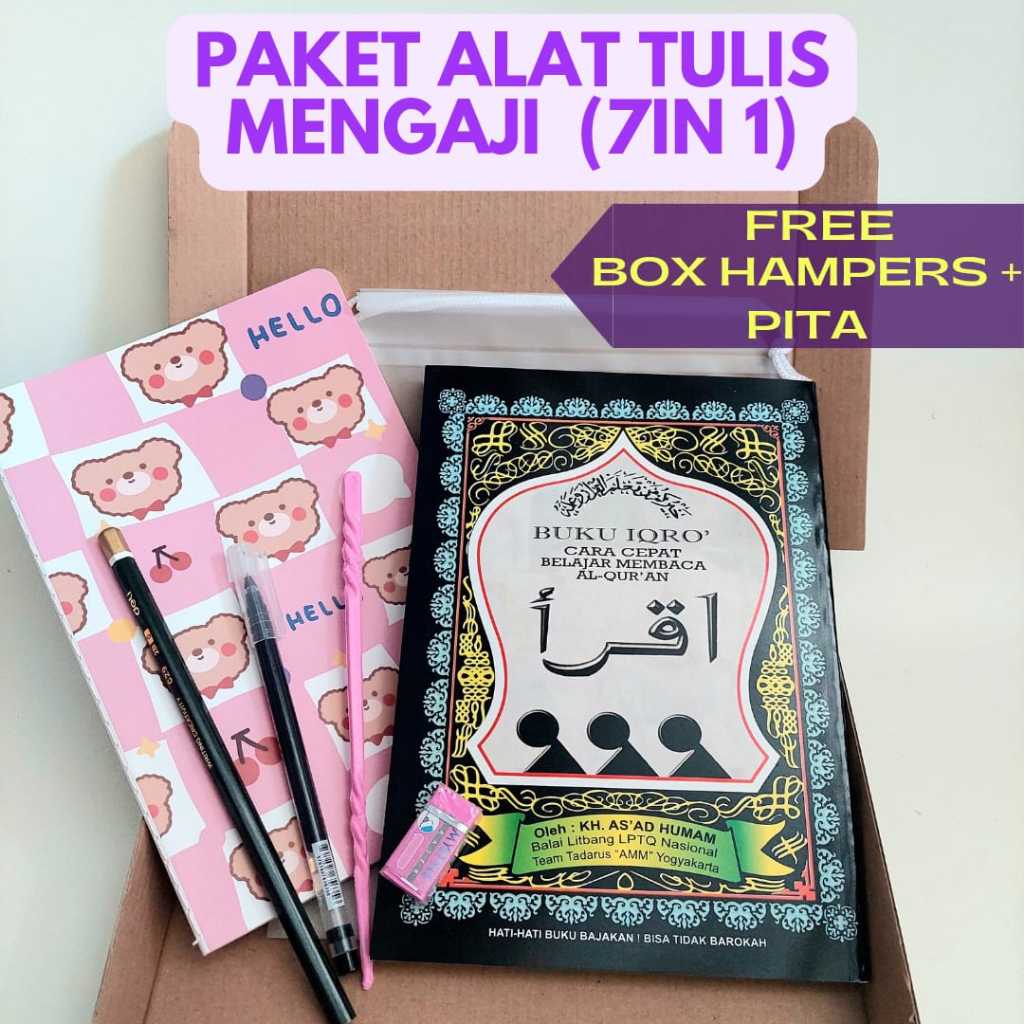 

Set Alat Tuls Mengaji Lengkap Iqro 7in1/ Hampers Kado Ulang Tahun/ Kado Siswa Ngaji/ Kado Alat Tulis