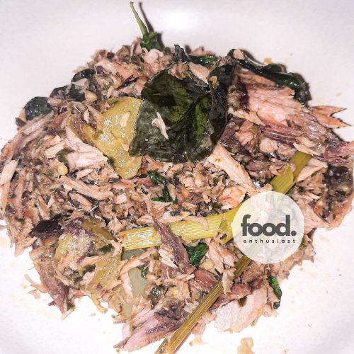 

Cakalang Suir Cabe Ijo 500gr (Ikan Cakalang Fufu / Asap)