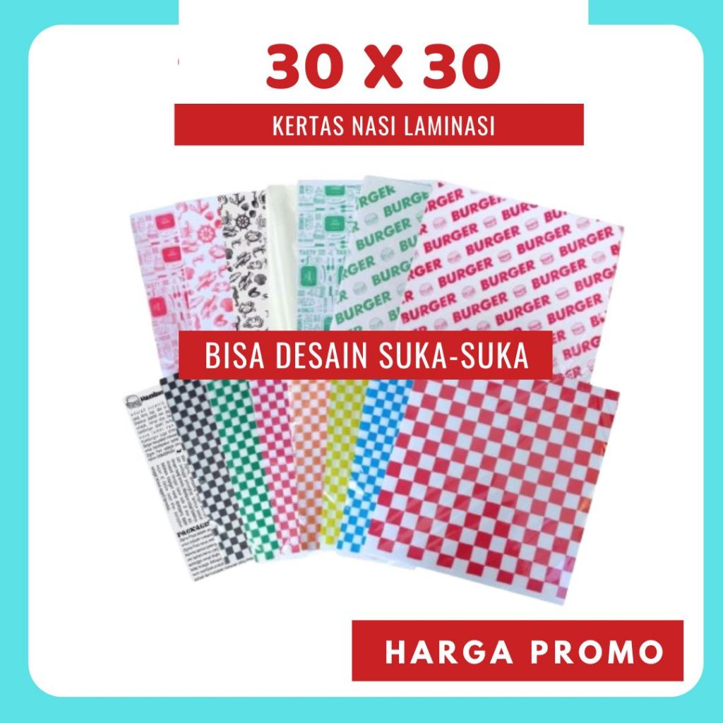 

Kertas Nasi Printing 30x30 | Foodgrade | KFC | Paper Wrap | Burger | Packing Kebab | laminasi