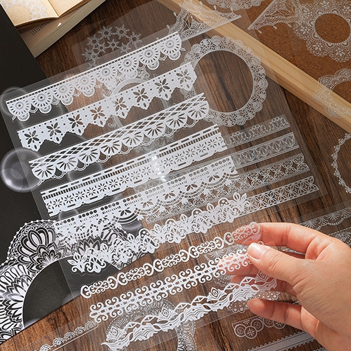 

[Artopia] 6 Lembar Sticker Lace ECS Stiker Estetik Putih Renda Hiasan Dekorasi Deco Bujo Bullet Journaling PET Tahan Air