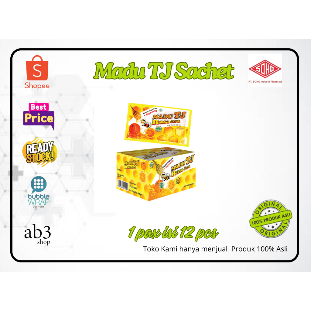 

MADU TJ SACHET TRESNOJOYO ORIGINAL 1 PACK ISI 12 SACHET 20 GRAM RASA JERUK