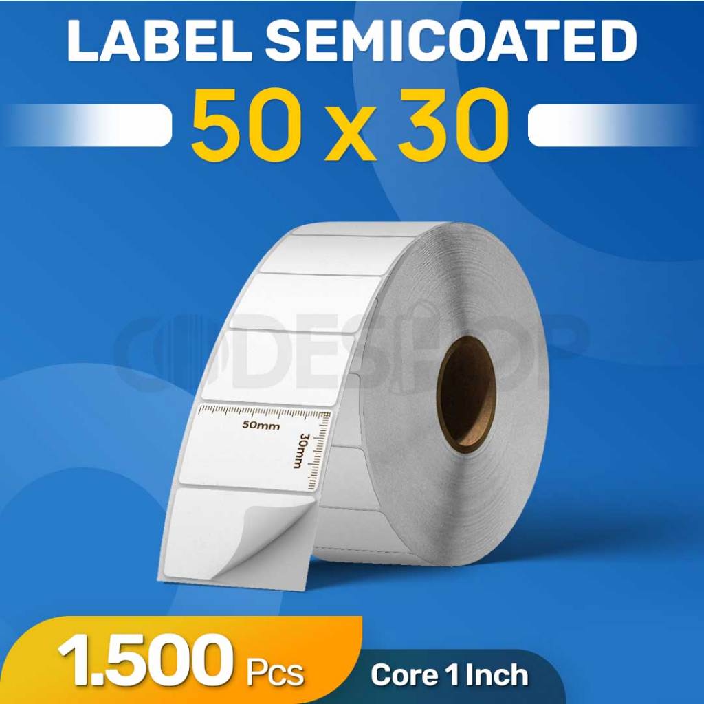 

Codeshop Stiker Label Barcode 50x30mm Semicoated 1 Line isi 1500 Pcs