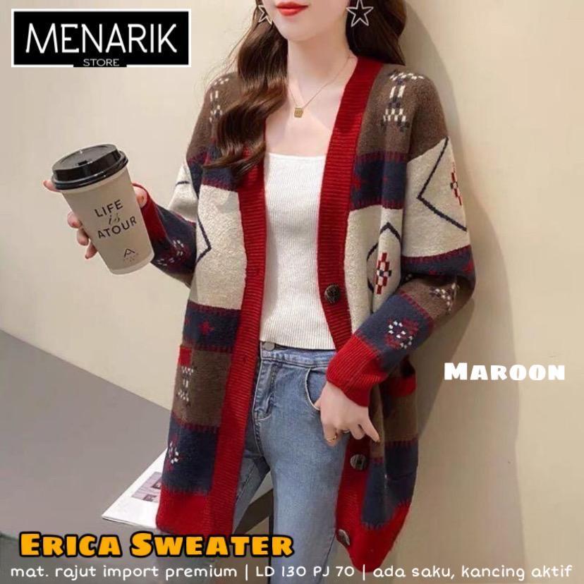 ERICA CARDIGAN JUMBO OUTER SWEATER WANITA LENGAN PANJANG RAJUT HALUS TEBAL LD 110 PJ 70