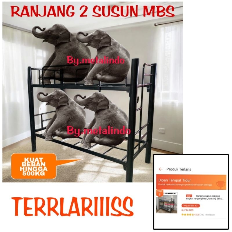 RANJANG 2 SUSUN MBS BUNK BED RANJANG BESI SUSUN TEMPAT TIDUR BUNK BED /BAHAN KOKOH