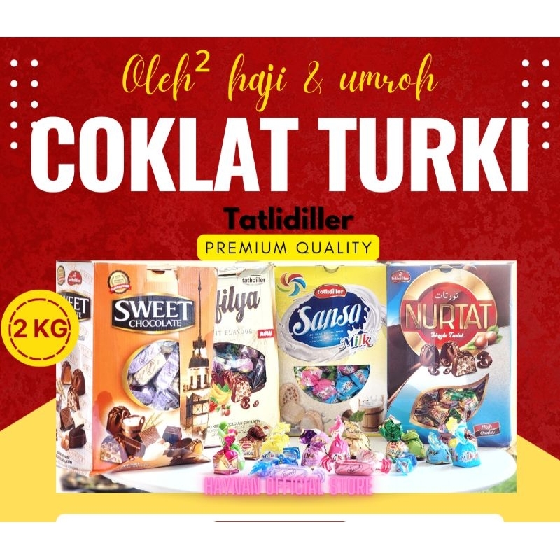 

Coklat Turki 2KG PREMIUM QUALITY EXP 2026 VARIAN MIX/RANDOM● Camilan Turki ● Coklat Arab ● Tatlidil Talidiler Deluxe ● Coklat Khas Turkey Turkiye Chocolates High Quality