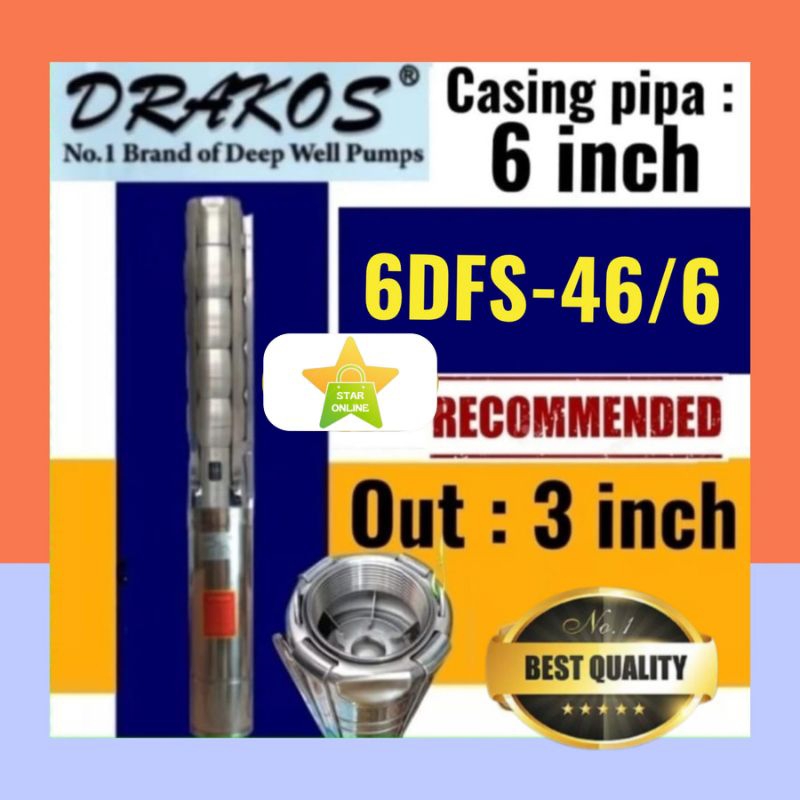 Pompa satelit DRAKOS 12Hp 46/6 9.2kw 3phase Debit 46 Kubik/jam submersible deep well pump sibel 6 in