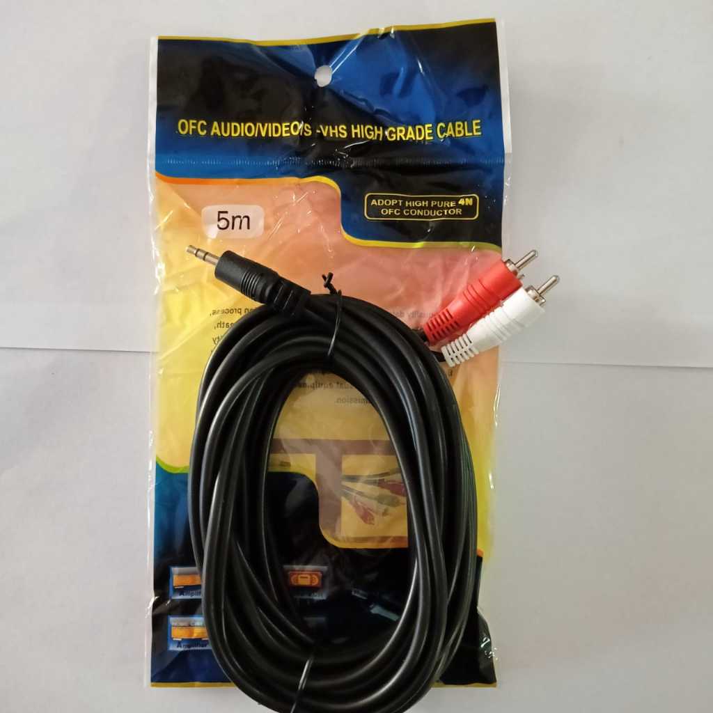 Kabel AV Audio 2 in 1 5Meter Kabel RCA 2-1 5mtr Kabel AUX 2in1 Cable Audio RCA 2in1 Jack 3.5mm Kabel