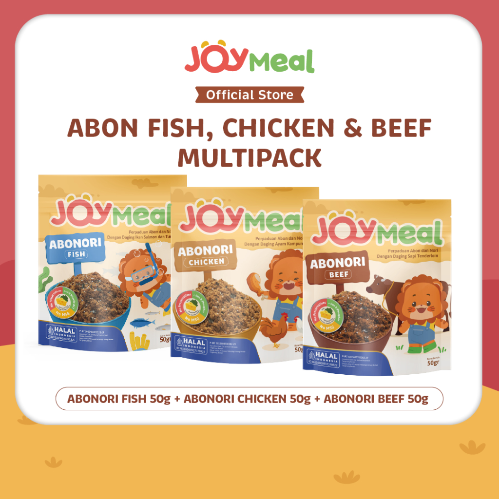 

[Bundle 3 pcs] JoyMeal ABONORI Multipack 3pcs Original @50gr - MPASI Cemilan Sehat Bayi & Anak | Perpaduan Abon Nori dengan Daging Ikan Salmon & Tuna, Daging Ayam dan Daging Sapi