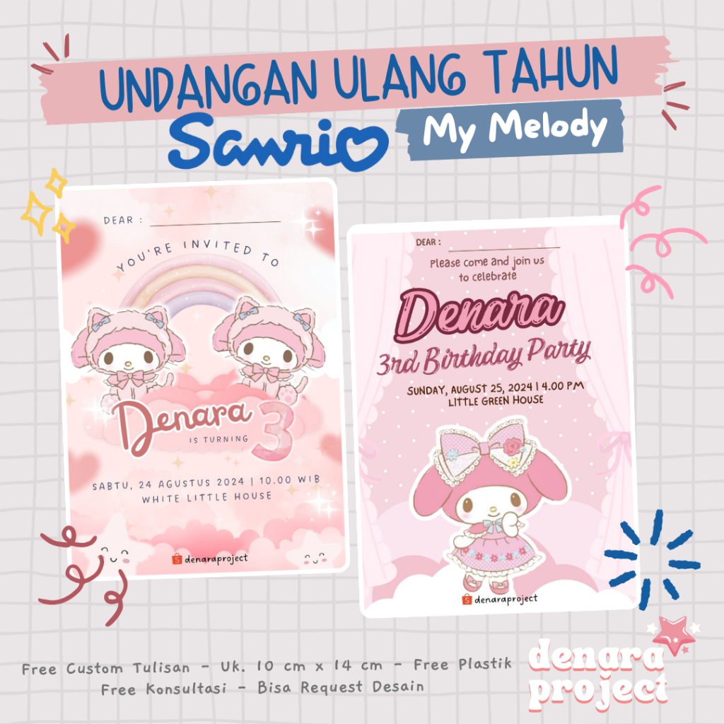 Undangan Ulang Tahun - My Melody Sanrio - Birthday Invitation Card My Melody Sanrio