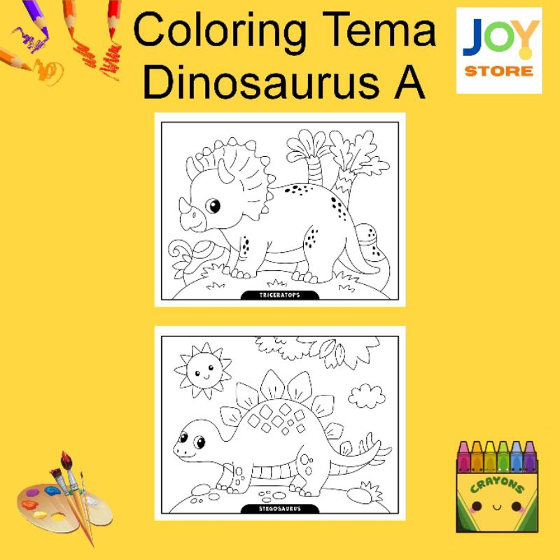 

Kertas Gambar Mewarnai ukuran A4 dan A5 150 gsm - Coloring Paper Tema Dinosaurus A Toko Joy Store